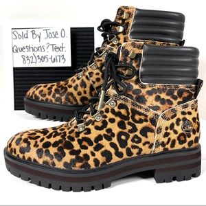 TIMBERLAND LONDON SQUARE WOMENS HIKER BOOTS SIZE 7 LEOPARD PRINT LEATHER BROWN N